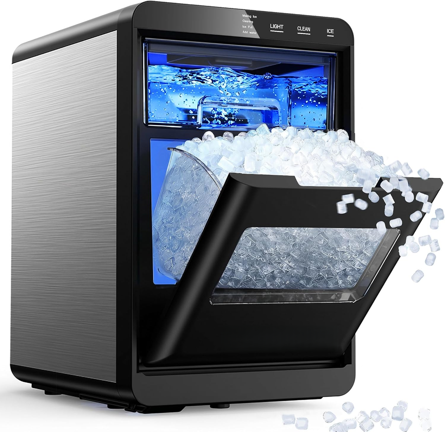 40Lbs/24H Nugget Ice Maker, Self-Cleaning Pebble Ice Machine for Home & Office