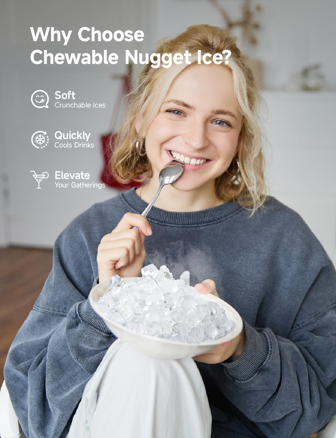 40Lbs/24H Nugget Ice Maker, Self-Cleaning Pebble Ice Machine for Home & Office
