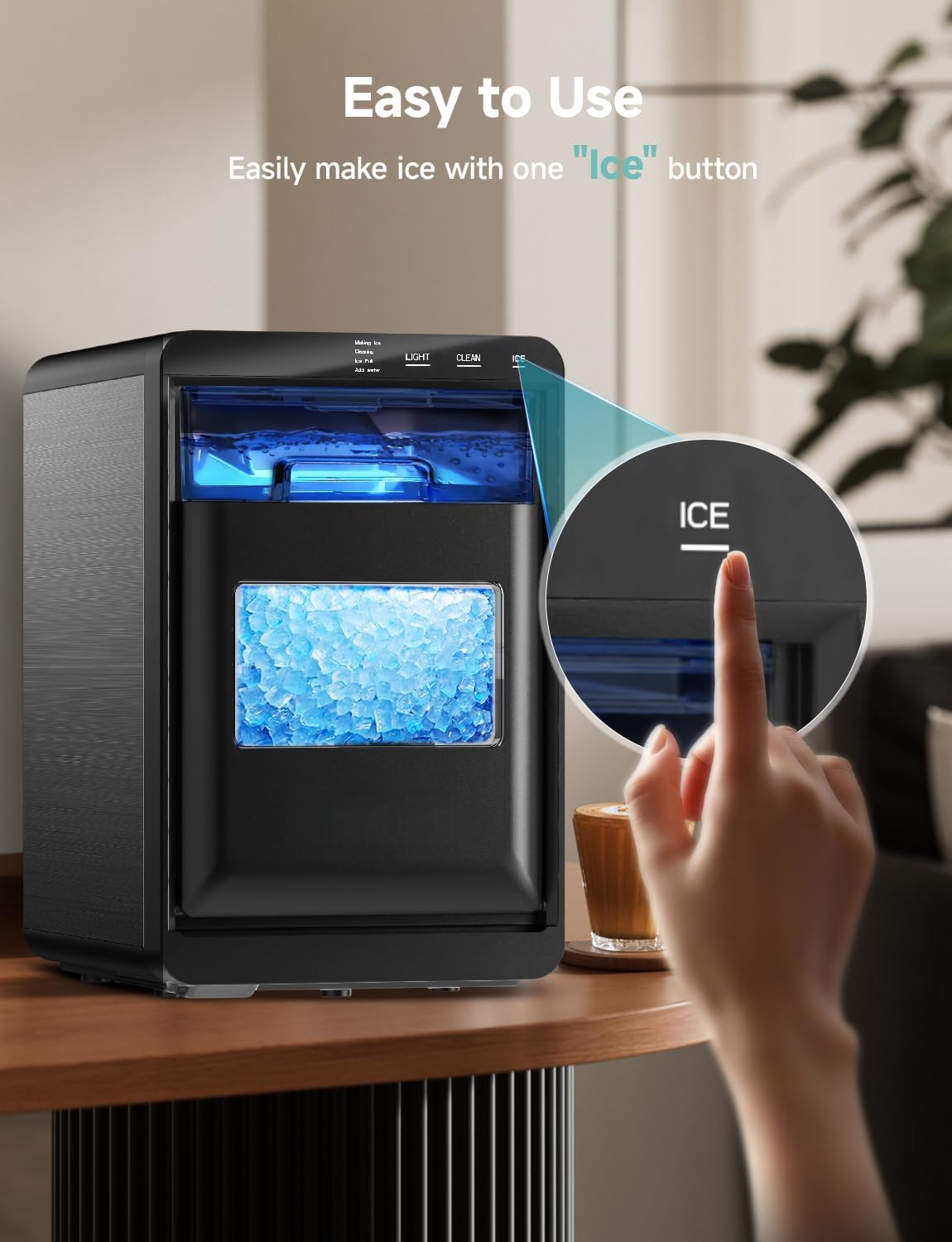 40Lbs/24H Nugget Ice Maker, Self-Cleaning Pebble Ice Machine for Home & Office
