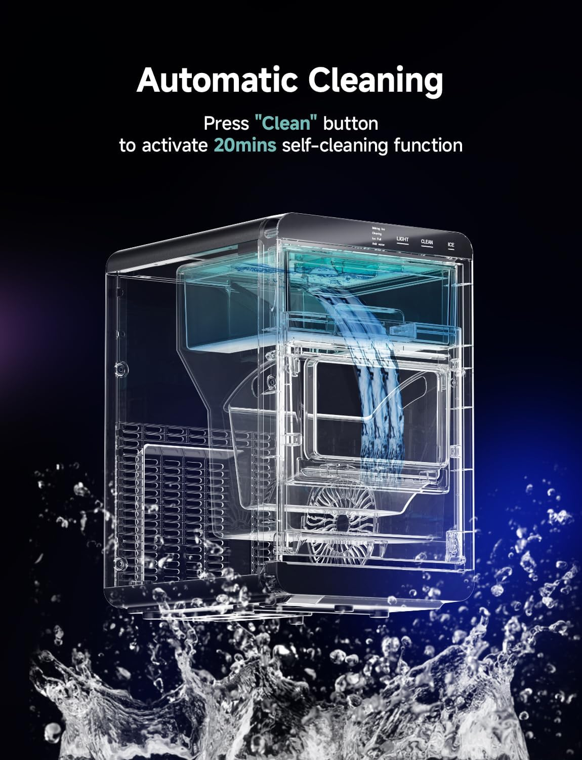 40Lbs/24H Nugget Ice Maker, Self-Cleaning Pebble Ice Machine for Home & Office