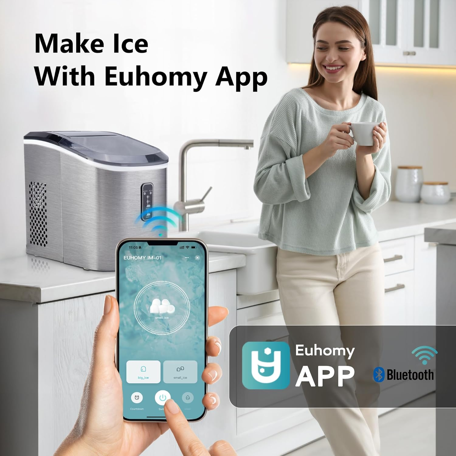 Countertop Smart Ice Maker, 26lbs Ice Per Day, 9 Ice Cubes Ready in 8 Minutes, Self-Cleaning Portable Ice Maker with Scoop & Basket, Ideal for Home, Kitchen & Office - Silver