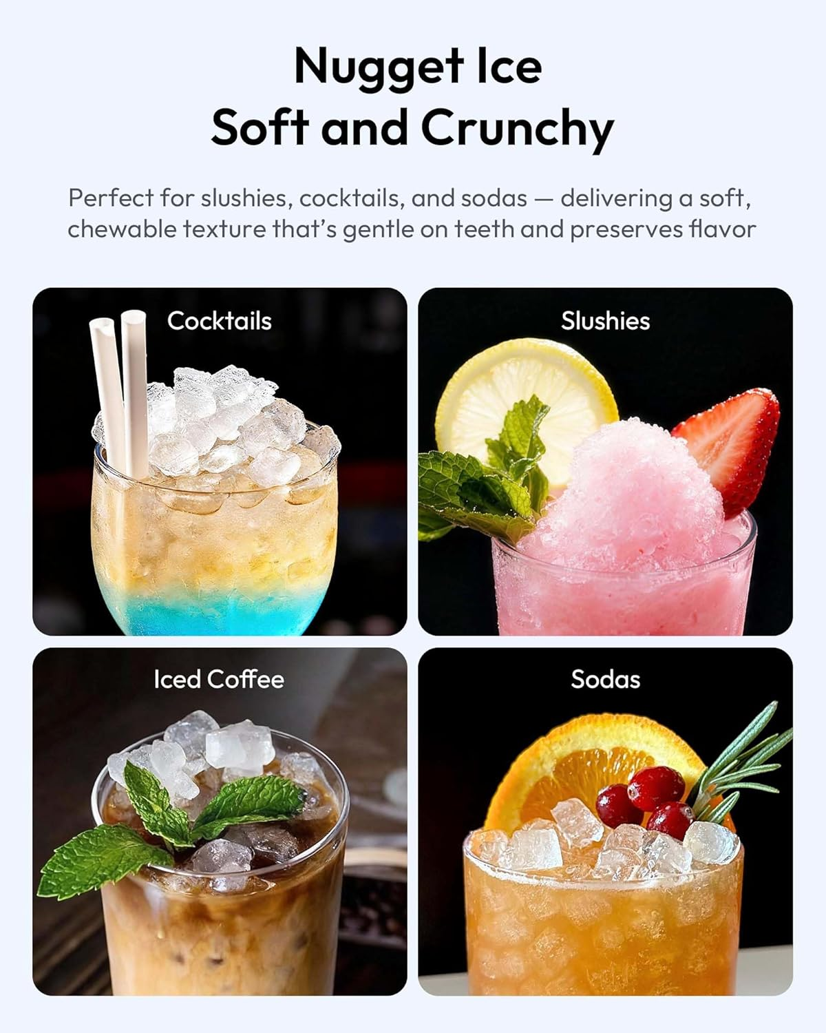 Countertop Nugget Ice Maker with Handle, Ice Ready in 6 Minutes, 38lbs Daily Output, Removable Top Cover & Self-Cleaning Function, Portable Chewable Ice Maker with Ice Basket and Scoop, for Home, RV, Party & Camping - Black