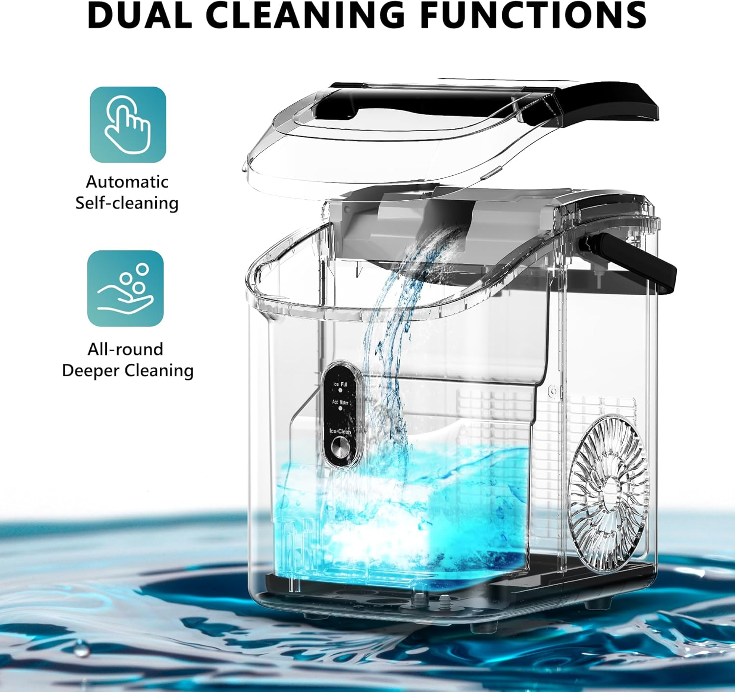 Portable Countertop Nugget Ice Maker, 6-Min Fast Ice Making, 34lbs/24H, Removable Top Cover, Auto-Cleaning, Comes with Basket & Scoop, for Home RV Camping Party, Silver
