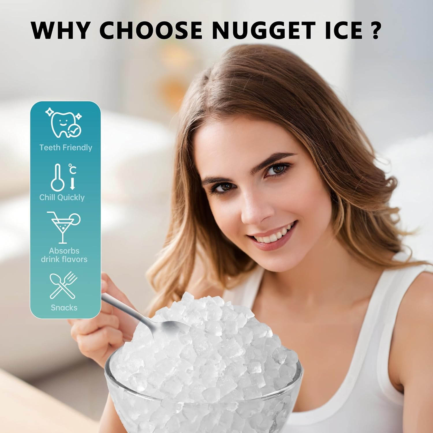 Portable Countertop Nugget Ice Maker, 6-Min Fast Ice Making, 34lbs/24H, Removable Top Cover, Auto-Cleaning, Comes with Basket & Scoop, for Home RV Camping Party, Silver
