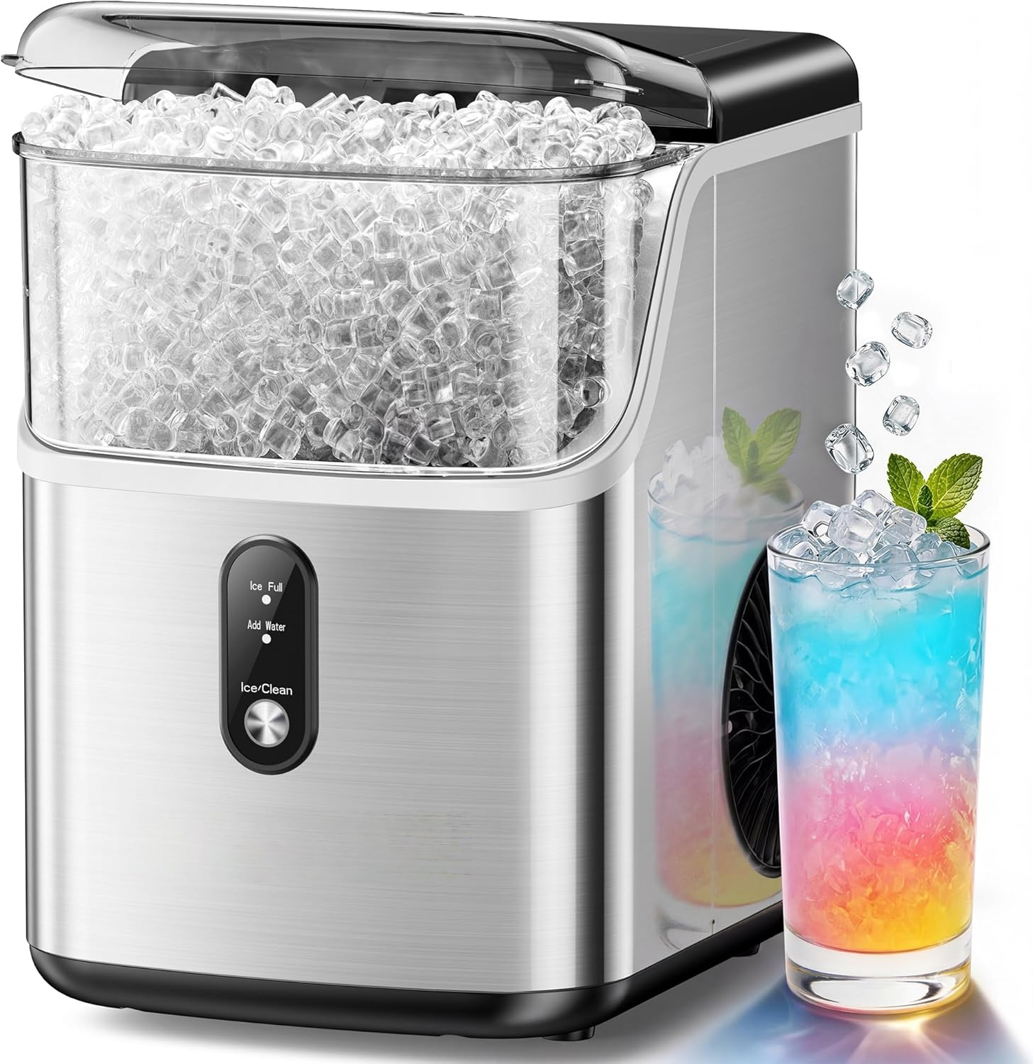 7 Mins Fast Nugget Ice Maker, 35Lbs/24H Self-Cleaning Stainless Steel Ice Machine