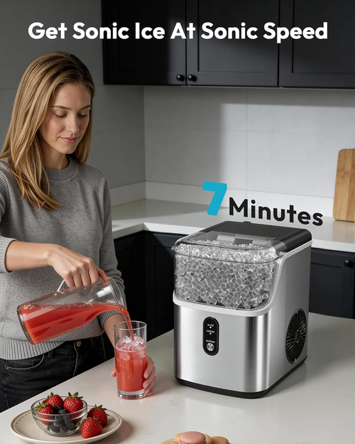 7 Mins Fast Nugget Ice Maker, 35Lbs/24H Self-Cleaning Stainless Steel Ice Machine
