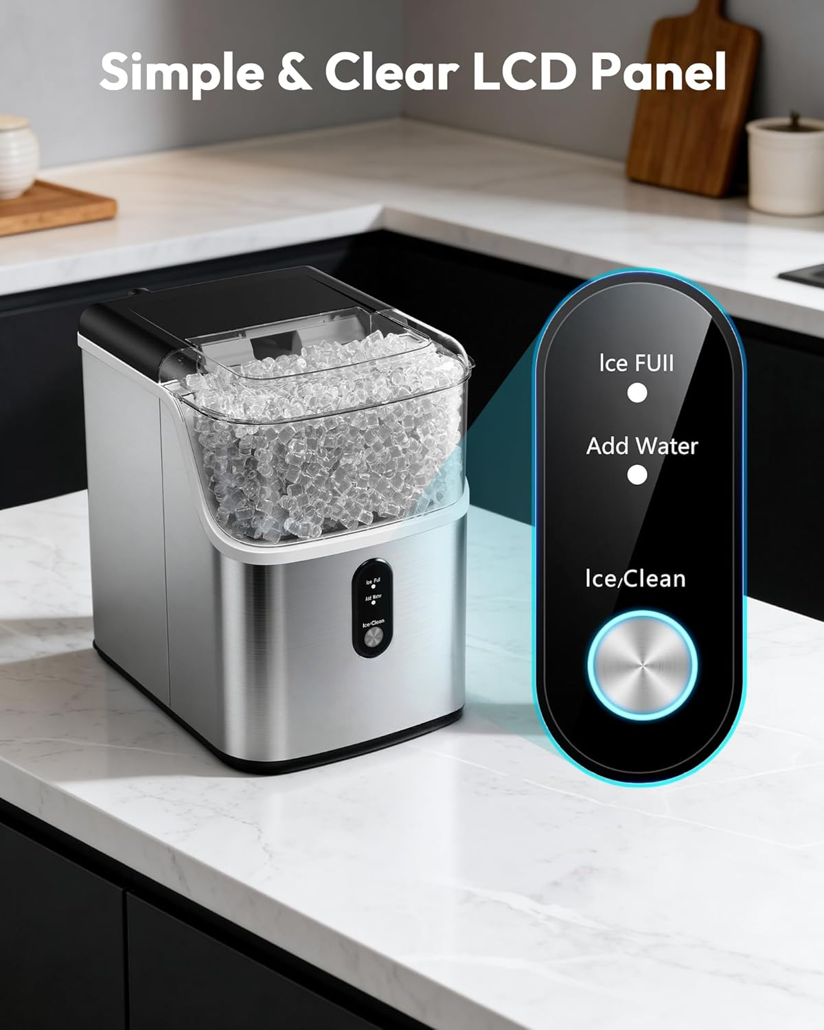 7 Mins Fast Nugget Ice Maker, 35Lbs/24H Self-Cleaning Stainless Steel Ice Machine