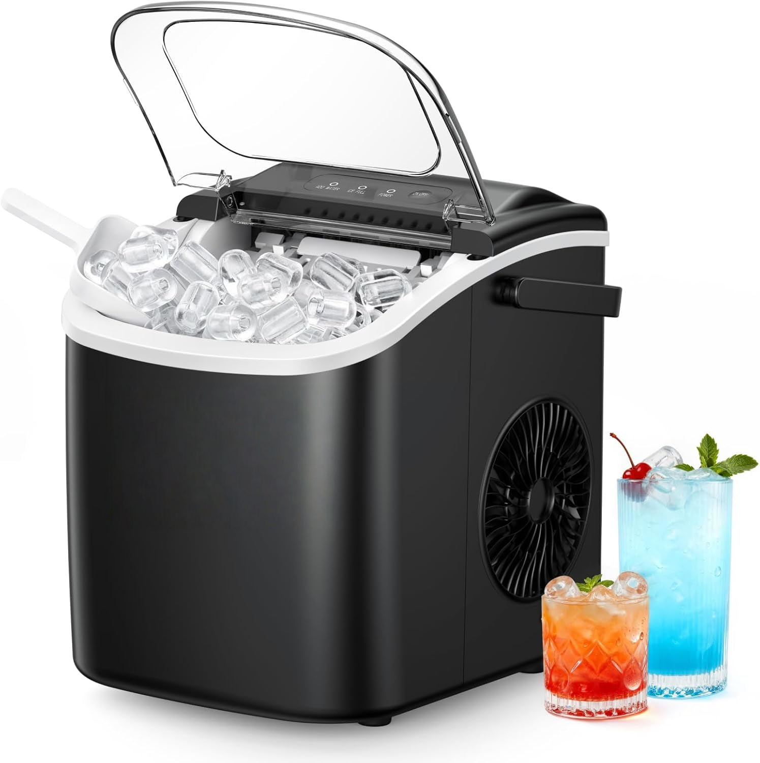 Countertop Ice Maker with Handle, 26lbs Ice Per Day, 9 Cubes Ready in 6 Minutes, Auto-Cleaning Portable Ice Maker with Basket & Scoop, Ideal for Home, Kitchen, Camping & RV