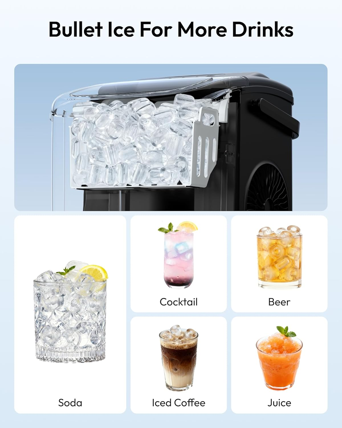 Countertop Ice Maker with Handle, 26lbs Ice Per Day, 9 Cubes Ready in 6 Minutes, Auto-Cleaning Portable Ice Maker with Basket & Scoop, Ideal for Home, Kitchen, Camping & RV